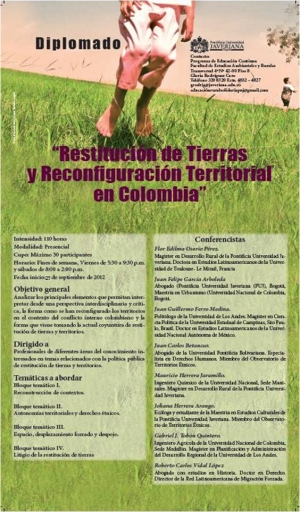 Gráfica alusiva a Diplomado “Restitución de tierras y reconfiguración territorial en Colombia”