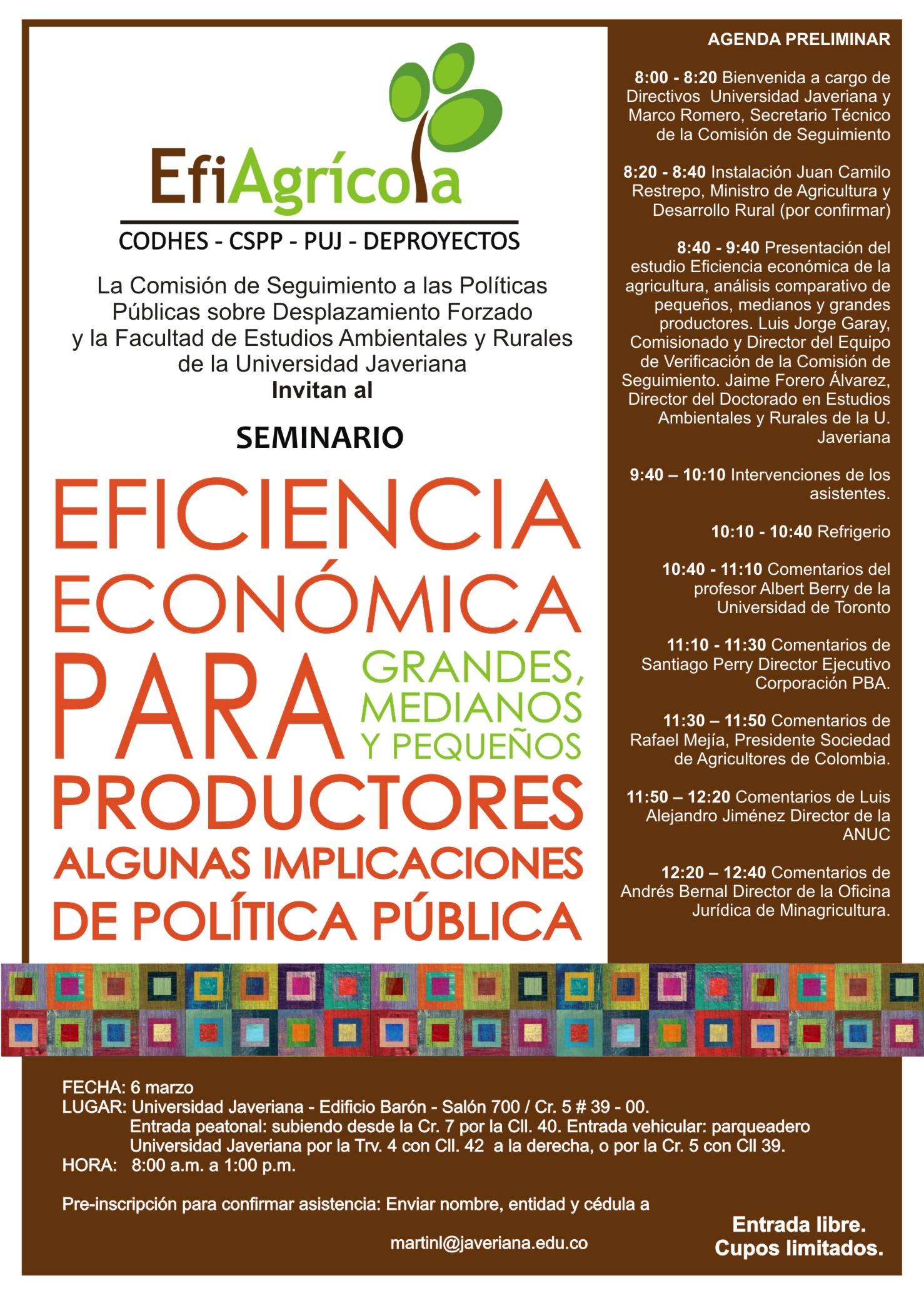 Gráfica alusiva a Invitación Seminario de Eficiencia Económica Agrícola